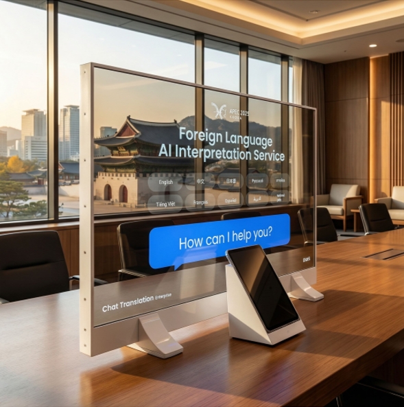 55인치 투명OLED 실시간번역솔루션(AI-RTT) 로우스탠드프레임타입